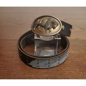 Ed Hardy Leather Belt Double Prone Tiger L 49-43" Vtg BUFFALO Brass Buckle USA‎